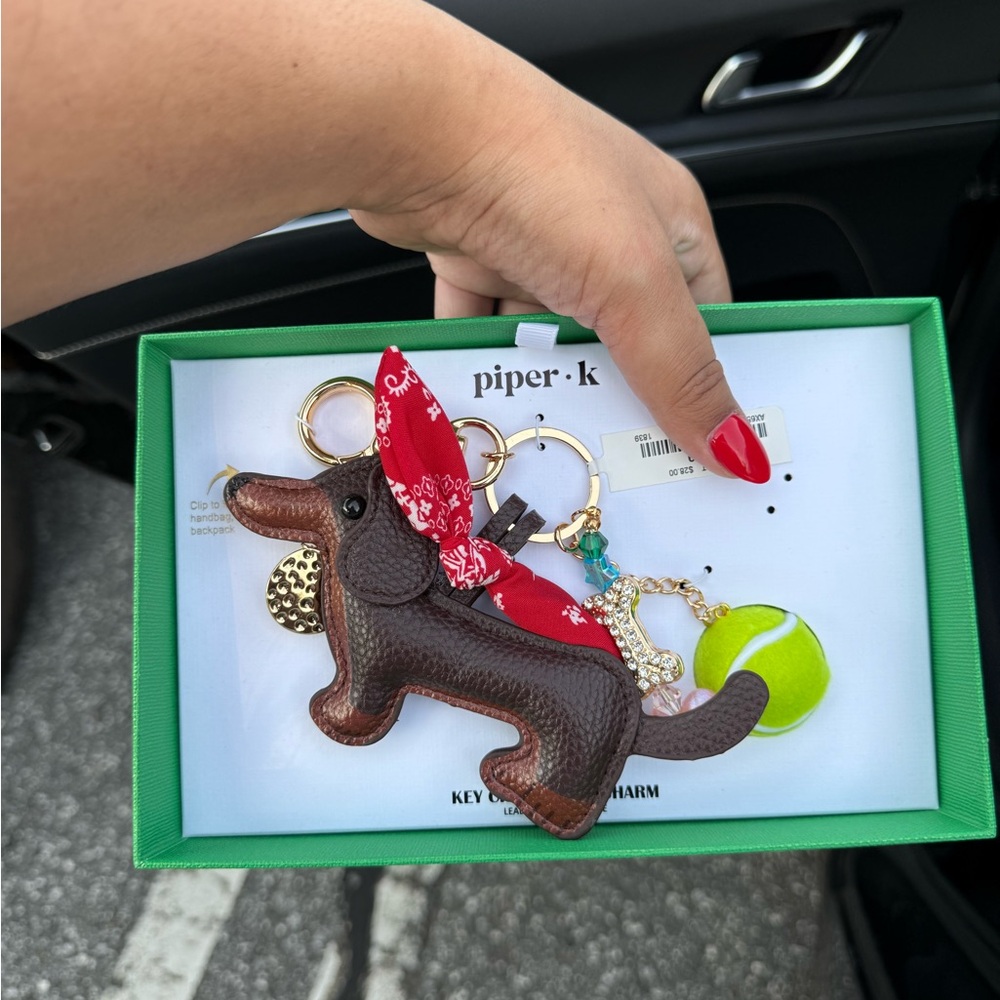 Piper K Brown Dog Doxie Dachshund Tennis Ball Keychain Bag Charm